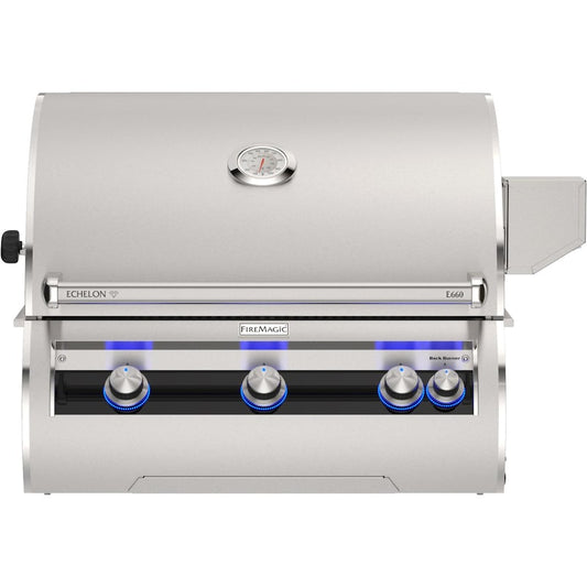 Fire Magic - Echelon Diamond E660i 30-Inch Built-In Natural Gas / Propane Gas Grill w/ Rotisserie, Left Side Infrared Burner & Analog Thermometer - E660i-9LA