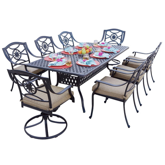 Darlee - Ten Star 9-Piece Patio Dining Set (with 2 Swivel Rockers) with Cushions and 42 x 84'' Rectangular Dining Table - DL503-9PC-30RL
