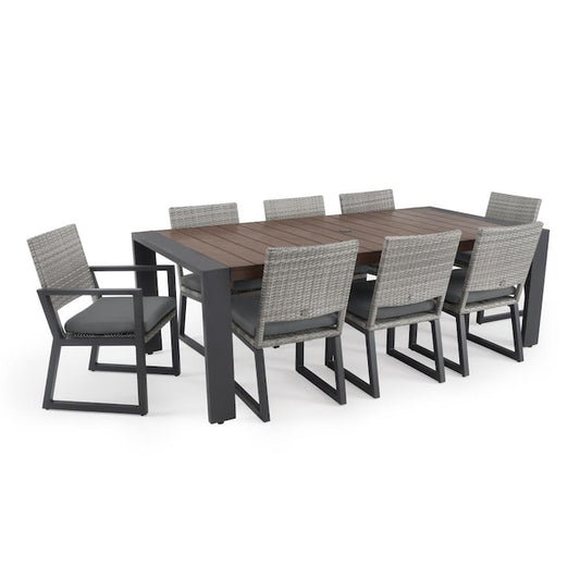 RST Brands - Milo™ Gray 9 Piece Sunbrella® Outdoor Dining Set | OP-PETS9-MILO-G