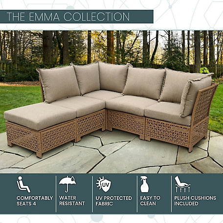 Mod Furniture - Emma 5-Piece Wicker Patio Conversation Set with Plush Boho Tan Cushions | EMMA5PC-TAN