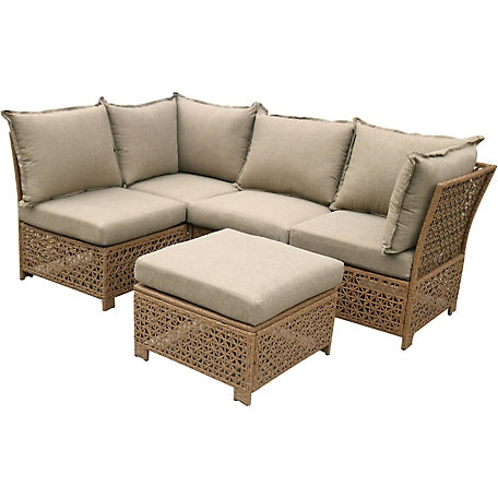 Mod Furniture - Emma 5-Piece Wicker Patio Conversation Set with Plush Boho Tan Cushions | EMMA5PC-TAN
