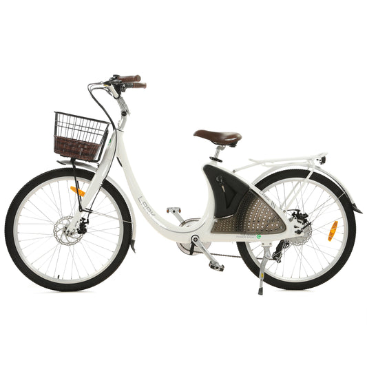 Ecotric 26inch White Lark Electric City Bike For Women with Basket and Rear Rack - NS-LAK26LCD-W