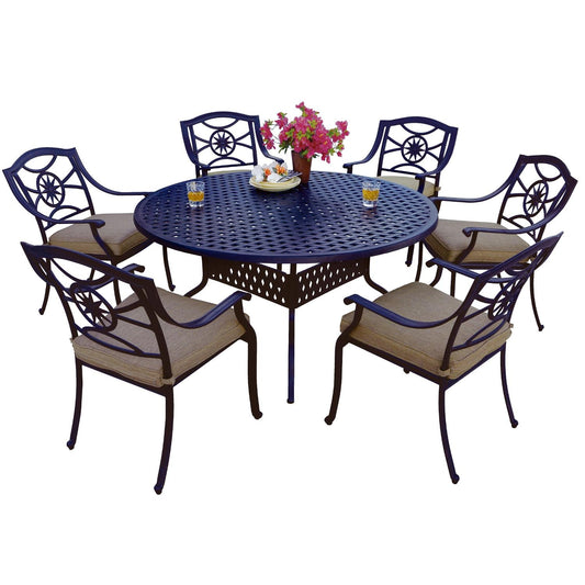Darlee - Ten Star 7-Piece Patio Dining Set with Cushions and 60'' Round Dining Table - DL503-7PC-30D