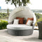 HomeRoots Outdoors Beige Fabric And Gray Wicker Patio Canopy Daybed and Ottoman Set