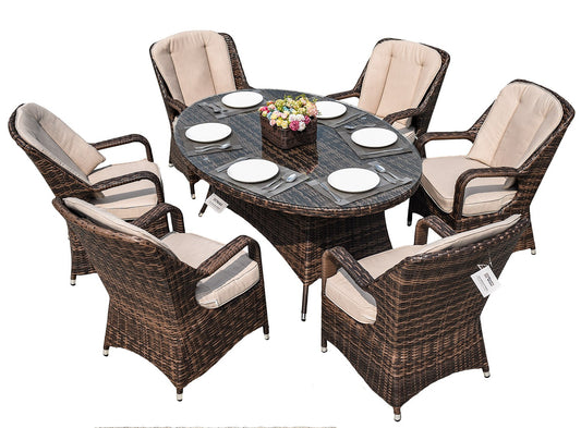 HomeRoots Outdoors - Ozark Brown 8-Piece Wicker Oval Outdoor Dining Set With Beige Cushion - 389973