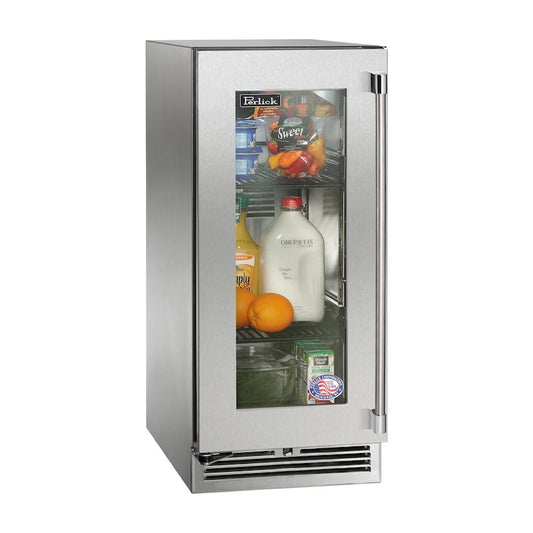 Perlick - 15" Signature Series Marine Grade Refrigerator with stainless steel glass door- HP15RM-4