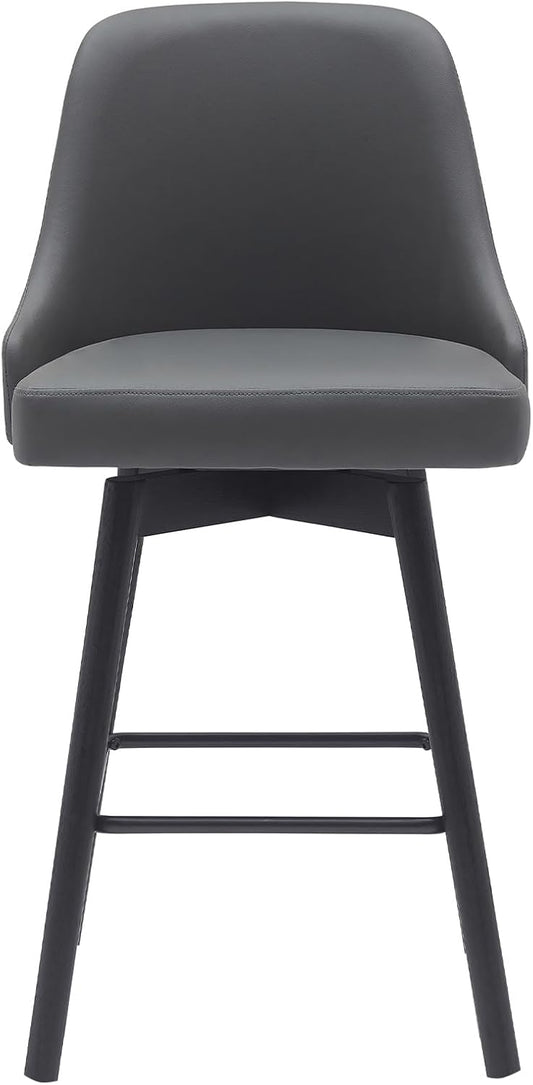 Aarmen Living - Sicily Modern Farmhouse 26" Seat Height Swivel Black Wood Bar Stool - Gray Faux Leather