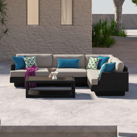 Portofino Comfort Gray 5-Piece Aluminum Patio Conversation Sectional Seating Set with Sunbrella Dove Cushions