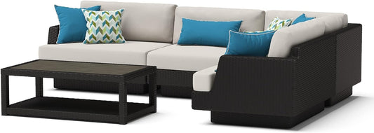 Portofino Comfort Gray 5-Piece Aluminum Patio Conversation Sectional Seating Set with Sunbrella Dove Cushions