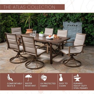 Mod Furniture - Atlas 7-Piece Outdoor Dining Set With Padded Swivel Rockers and Trestle Table | ATLASDN7PCSW6-TAN