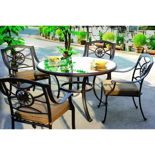 Darlee - Ten Star 5-Piece Patio Glass Top Dining Set with Cushions and 48'' Round Glass Top Dining Table - DL503-5PC-50C