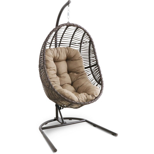 Mod Furniture - Avery Brown Wicker Hanging Egg Chair with Cushion - Brown | AVERYEGG-BRN