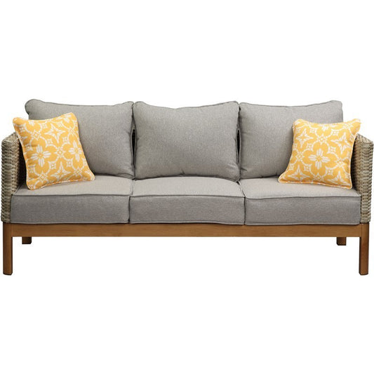 Mod Furniture - Blake 4-Piece Wicker Patio Conversation Deep Seating Set with Gray Cushions with All-Weather, Wood Accents |BLAKE4PC-GRY