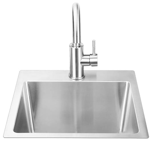 Bull Grills - 15-Inch Outdoor Rated Single Bowl Stainless Steel Dual Mount Small Sink with Hot and Cold Faucet | 12516