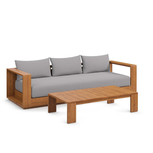 Modway - Tahoe Outdoor Patio Acacia Wood 2-Piece Sofa and Coffee Table Set - Light Gray - EEI-6799-NAT-LGR