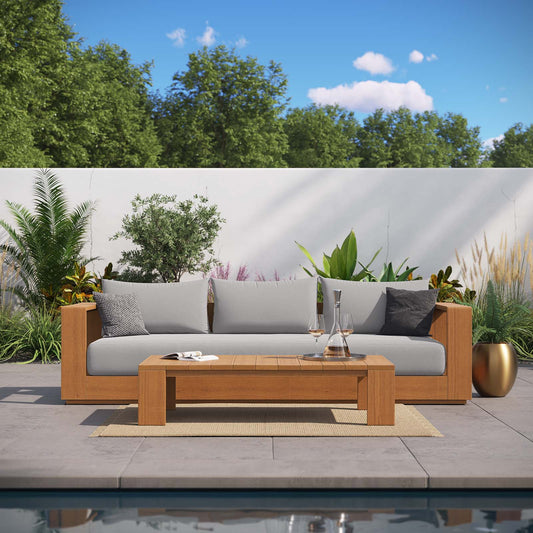 Modway - Tahoe Outdoor Patio Acacia Wood 2-Piece Sofa and Coffee Table Set - Light Gray - EEI-6799-NAT-LGR