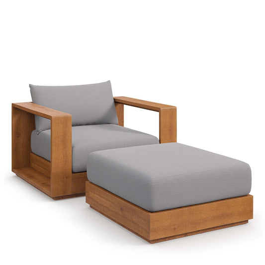 Modway - Tahoe Outdoor Patio Acacia Wood 2-Piece Armchair and Ottoman Set - Light Gray - EEI-6800-NAT-LGR