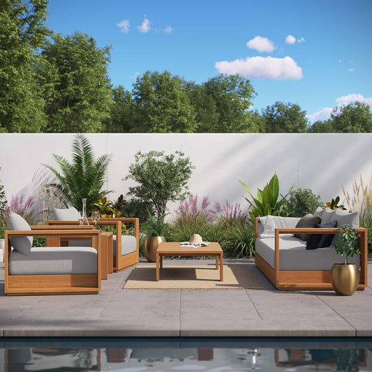 Modway - Tahoe Outdoor Patio Acacia Wood 5-Piece Furniture Set - Light Gray - EEI-6801-NAT-LGR