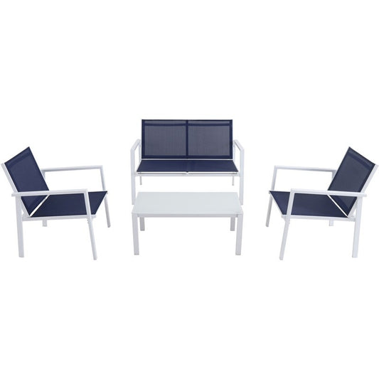 Mod Furniture - Harper Navy/White 4-Piece Aluminum Patio Seating Set | HARP4PC-WN