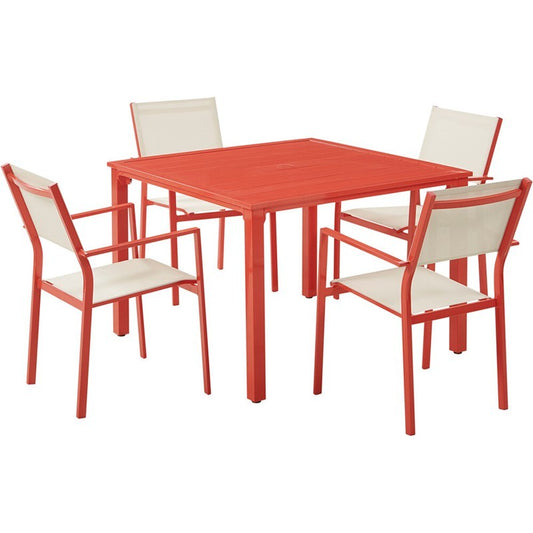 Mod Furniture - Luna 5-Piece Aluminum Modern Outdoor Dining Set with All-Weather 4 Dining Chairs and 41 in. Square Slat Table | LUNADN5PCSL-CR