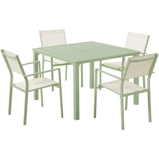 Mod Furniture - Luna 5-Piece Aluminum Modern Outdoor Dining Set with All-Weather 4 Dining Chairs and 41 in. Square Slat Table | LUNADN5PCSL-MT