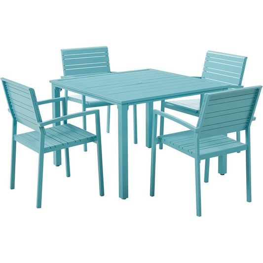 Mod Furniture - Luna 5-Piece Aluminum Modern Outdoor Dining Set with All-Weather 4 Slat Dining Chairs and 41 in. Square Slat Table | LUNADN5PCST-TL
