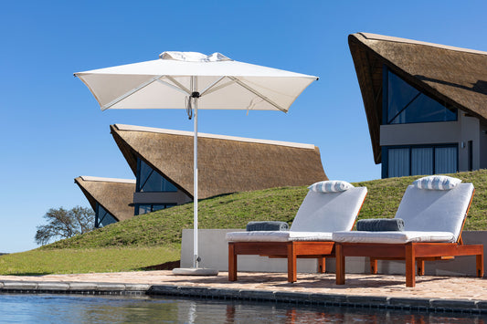 Woodline - 10' Round Pulley Lift Umbrella, Aluminum/Stainless Steel - Mistral, Inox - MI30RA