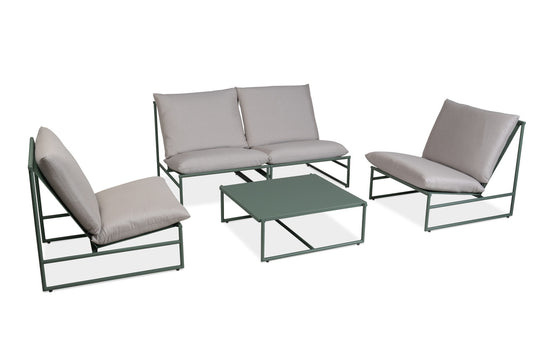 CO9 Design - Montauk 5 Piece Club Chair Set, Light Grey Cushions w/ Green Frame