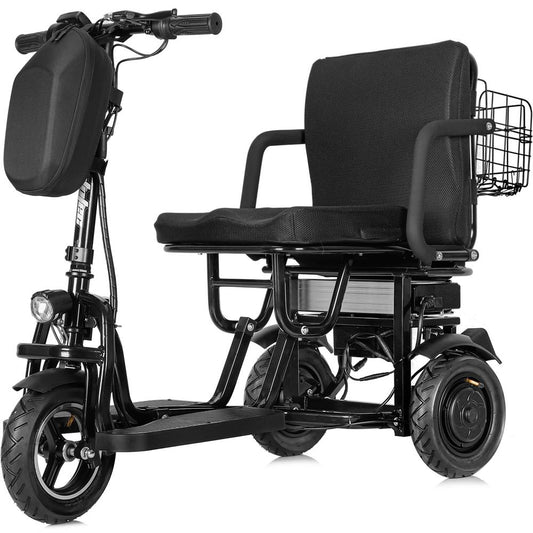MotoTec - MotoTec Folding Mobility Electric Trike 48v 700w Dual Motor Lithium Black | MT-FOLD-TRK-700