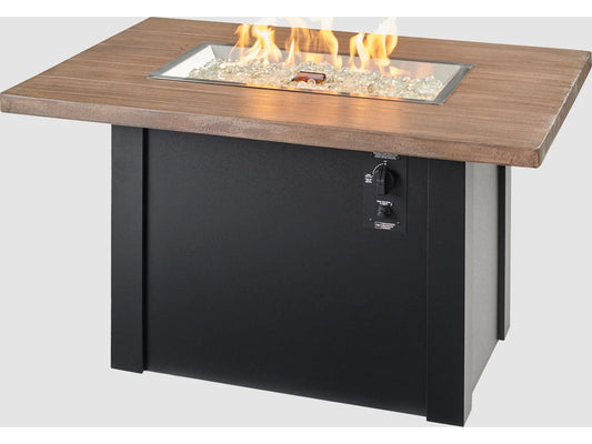 Outdoor Greatroom - 44’‘W x 30’'D - Havenwood Steel Luverne Black Rectangular Driftwood Everblend Top Gas Fire Pit Table