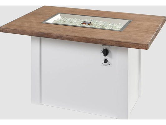 Outdoor Greatroom - 44’‘W x 30’'D - Havenwood Steel White Rectangular Driftwood Everblend Top Gas Fire Pit Table