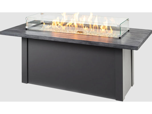 Outdoor Greatroom - 62’‘W x 30’'D - Havenwood Steel Graphite Grey Rectangular Carbon Grey Everblend Top Gas Fire Pit Table with Direct Spark Ignition