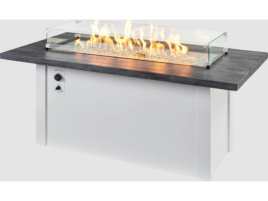 Outdoor Greatroom - 62’‘W x 30’'D - Havenwood Steel White Rectangular Carbon Grey Everblend Top Gas Fire Pit Table