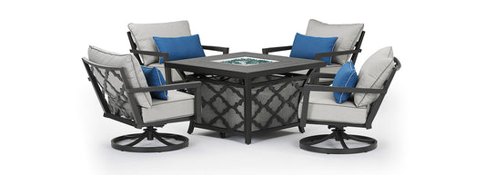 RST Brands - Venetia™ 5 Piece Sunbrella® Outdoor Motion Fire Chat Set - Gray