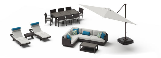 RST Brands - Portofino® Comfort 18 Piece Sunbrella® Outdoor Patio Sectional Seating & Dining Set With Umbrella | OP-PESS18-PORIII
