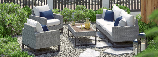 RST Brands - Milo™ Gray 4 Piece Sunbrella® Outdoor Seating Set | OP-PESS4-MILO-G
