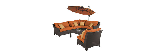 RST Brands - Deco™ 6 Piece Sunbrella® Outdoor Sectional, Table & Umbrella Set - Tikka Orange
