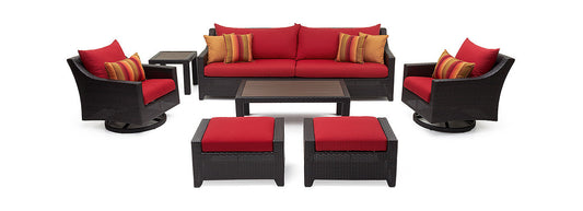 RST Brands - Deco™ 8 Piece Sunbrella® Outdoor Sofa & Motion Club Chair Set - Sunset Red | OP-PESS7MTD-SUN-K