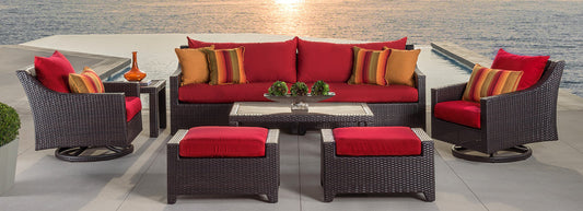 RST Brands - Deco™ 8 Piece Sunbrella® Outdoor Sofa & Motion Club Chair Set - Sunset Red | OP-PESS7MTD-SUN-K