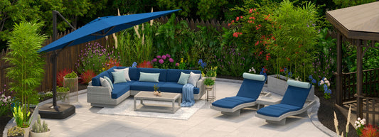 RST Brands - Portofino® Comfort 9 Piece Sunbrella® Outdoor Patio Sectional Seating & Lounge Set With Umbrella | OP-PESS9-PORIII