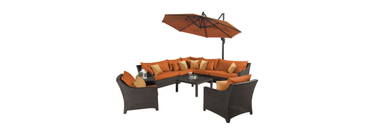 RST Brands - Deco™ 9 Piece Sectional and Club Set with Shade - Tikka Orange | OP-PESS9U-TKA-K