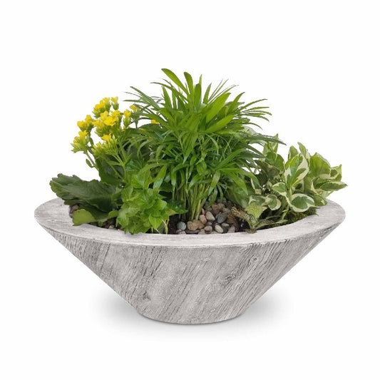 The Outdoor Plus - 24" Round Cazo Planter Bowl - Wood Grain GFRC Concrete - OPT-24RWGPO