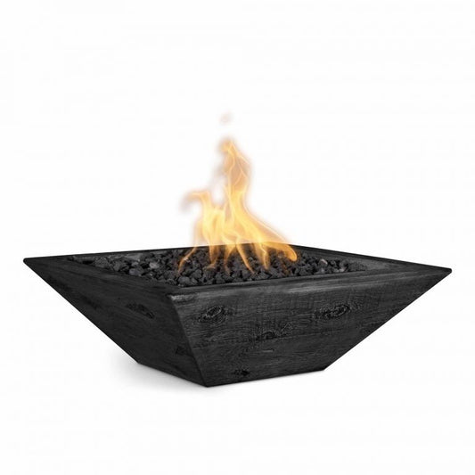 The Outdoor Plus - 24" Square Maya Fire Bowl - Wood Grain GFRC Concrete - NG, LP - OPT-24SWGFO