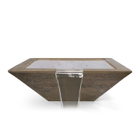 The Outdoor Plus - 24" Square Maya Water Bowl - Wood Grain GFRC Concrete - OPT-24SWGWO