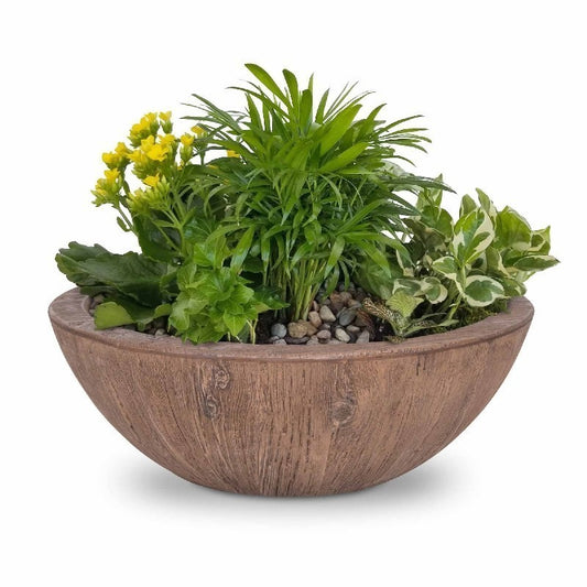The Outdoor Plus - 27" Round Sedona Water Bowl - Wood Grain GFRC Concrete - OPT-27RWGWO