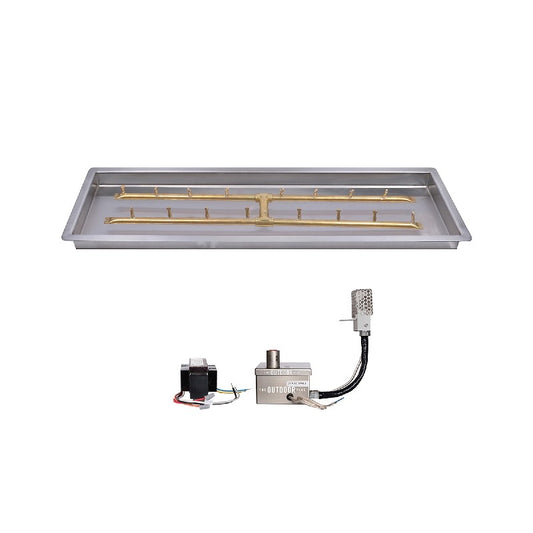 The Outdoor Plus - 12"x84" Rectangular Drop-in Pan and 6"x72" Brass Bullet 'H' Burner - NG, LP - OPT-BP1284RDE12