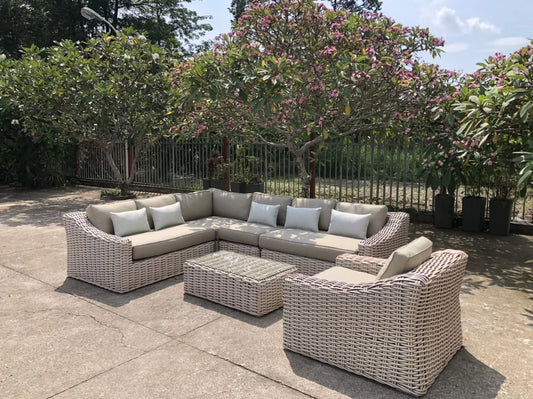 OUTSY - Alejandra 6-Piece Outdoor Wicker Furniture Set with Coffee Table in White and Grey - 0AALE-R04-WH-R