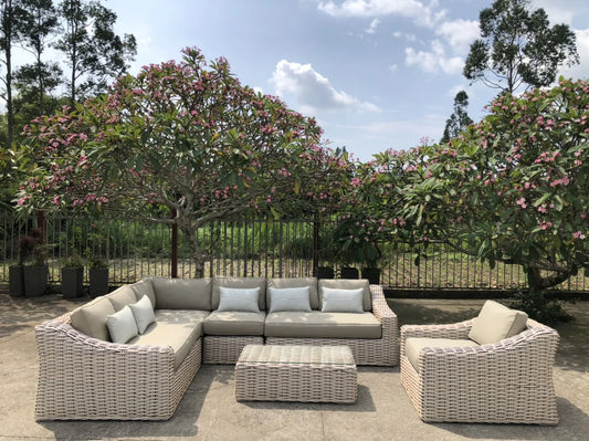 OUTSY - Alejandra 6-Piece Outdoor Wicker Furniture Set with Coffee Table in White and Grey - 0AALE-R04-WH-R