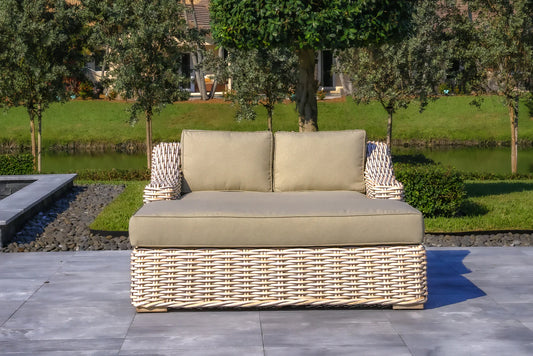 OUTSY - Anna 79 X 59 Inch Outdoor Wicker Aluminum Frame Extra Large Double Sun Lounger in White and Grey - 0AAN-SL-XL-WH