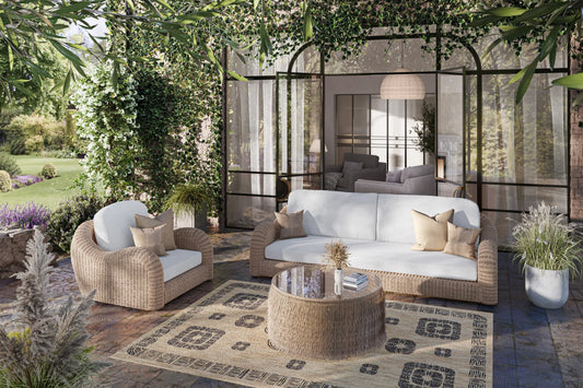 OUTSY - Katalina 3-Piece Outdoor and Backyard Poly Hyacinth Furniture Set with Aluminum Frame - 0AKA-08-BR-R